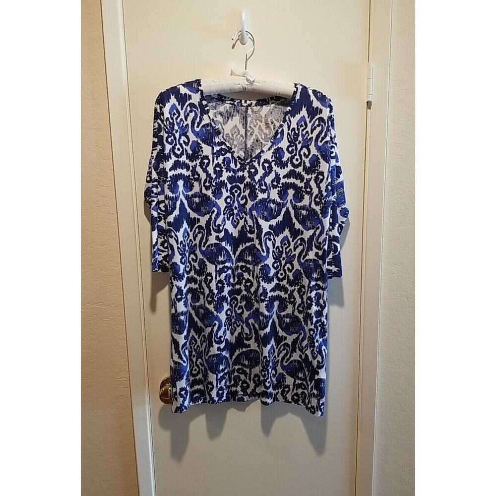 Lilly Pulitzer Small 3/4 Sleeve Tshirt Mini Dress Blue White‎ Pima Cotton VNeck